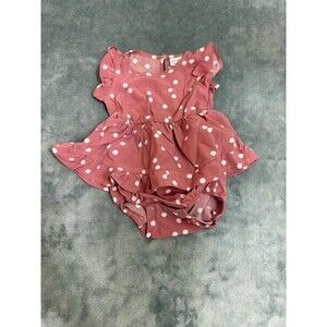 Cat & Jack Baby Girl Romper 3–6M Pink White Polka Dot Flutter Sleeve Bodysuit